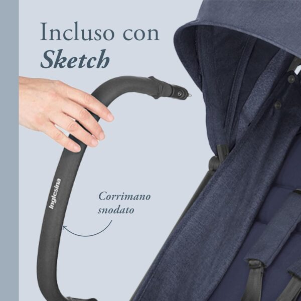 Inglesina Sketch Passeggino Leggero e Compatto, Blu, Confortevole, fino a 17kg, Chiusura una Mano, UPF 50+