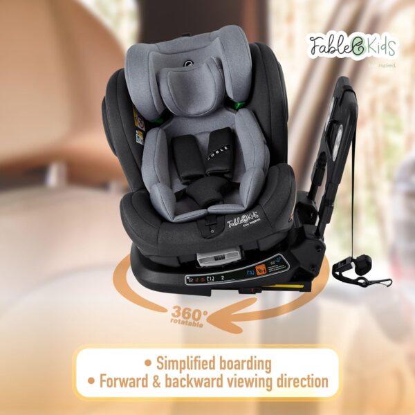 FableKids Seggiolino auto con Isofix | ruotabile a 360° | seggiolino per bambini i-Size 40-150cm | cintura di sicurezza a 5 punti | poggiatesta regolabile in 8 posizioni ECE R129/03 | grigio