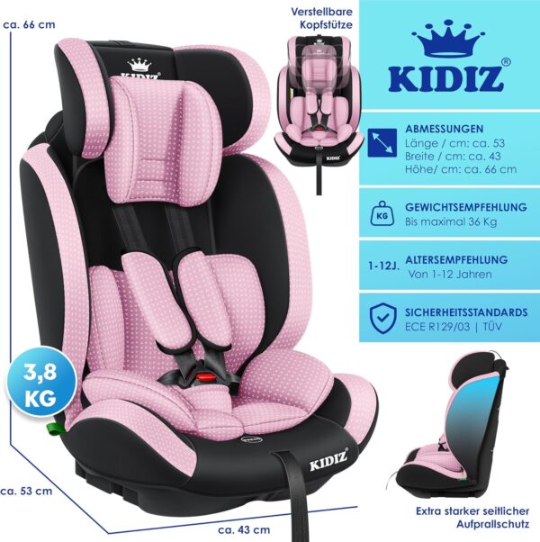 KIDIZ® Seggiolino auto per bambini Seggiolino per bambini | Seggiolino auto Guscio con sedile | 9 kg - 36 kg 1-12 anni | gruppo 1-2 -3 | universale | Classic