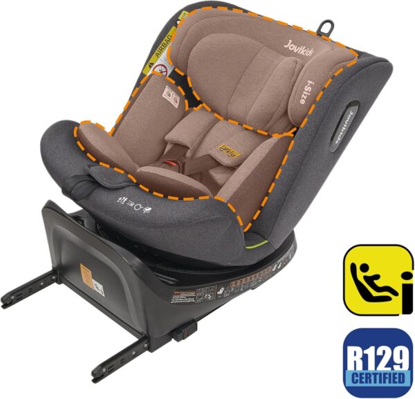 Jovikids i-Size Seggiolino Auto ISOFIX Girevole 360°Reclinabile - 40-150 cm ECE R129/E4, dalla Nascita a Circa 12 anni - ISOFIX, Piede di Supporto - grigio