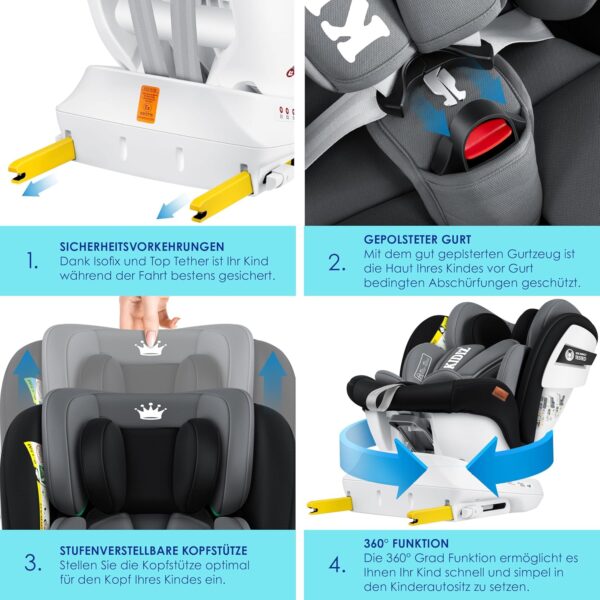 KIDIZ® Seggiolino auto per bambini Seggiolino auto per neonati Seggiolino auto per bambini Isofix Top Tether Girevole a 360° Gruppo 0/1/2/3 dalla nascita 0-36kg, nero