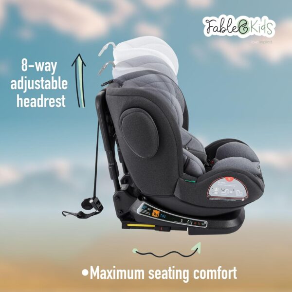 FableKids Seggiolino auto con Isofix | ruotabile a 360° | seggiolino per bambini i-Size 40-150cm | cintura di sicurezza a 5 punti | poggiatesta regolabile in 8 posizioni ECE R129/03 | grigio