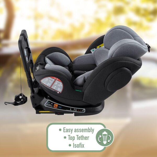 FableKids Seggiolino auto con Isofix | ruotabile a 360° | seggiolino per bambini i-Size 40-150cm | cintura di sicurezza a 5 punti | poggiatesta regolabile in 8 posizioni ECE R129/03 | grigio