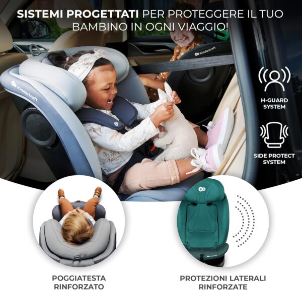 Kinderkraft I-GROW Seggiolino auto 0-36 kg, I-SIZE 40-150 cm, Seggiolino 360 girevole, con Isofix Base, Reclinabile Posizione sdraiata, Poggiatesta regolabile, Gruppo 0 1 2 3, Verde