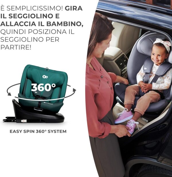 Kinderkraft I-GROW Seggiolino auto 0-36 kg, I-SIZE 40-150 cm, Seggiolino 360 girevole, con Isofix Base, Reclinabile Posizione sdraiata, Poggiatesta regolabile, Gruppo 0 1 2 3, Verde