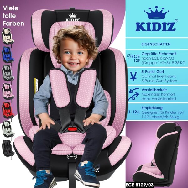 KIDIZ® Seggiolino auto per bambini Seggiolino per bambini | Seggiolino auto Guscio con sedile | 9 kg - 36 kg 1-12 anni | gruppo 1-2 -3 | universale | Classic