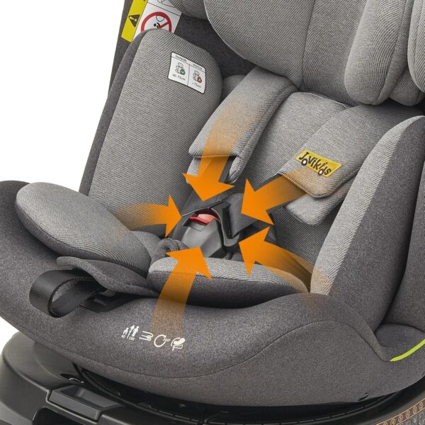 Jovikids i-Size Seggiolino Auto ISOFIX Girevole 360°Reclinabile - 40-150 cm ECE R129/E4, dalla Nascita a Circa 12 anni - ISOFIX, Piede di Supporto - grigio