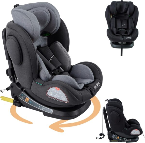 FableKids Seggiolino auto con Isofix | ruotabile a 360° | seggiolino per bambini i-Size 40-150cm | cintura di sicurezza a 5 punti | poggiatesta regolabile in 8 posizioni ECE R129/03 | grigio