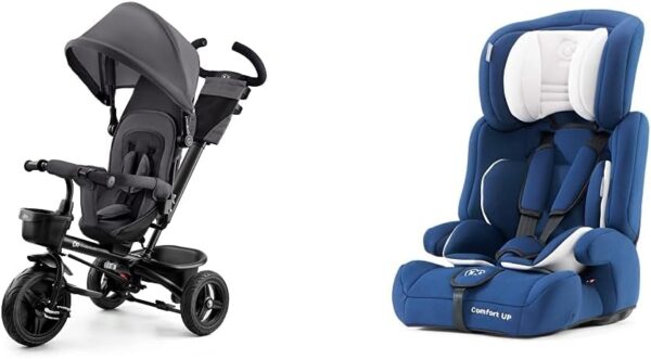 Kinderkraft AVEO Triciclo bambini dai 9 Mesi fino 25 kg & Seggiolino Auto COMFORT UP, Poggiatesta Regolabile, Cinture di Sicurezza, Gruppo 1/2/3, 9-36 Kg, Azzurro (Blu)