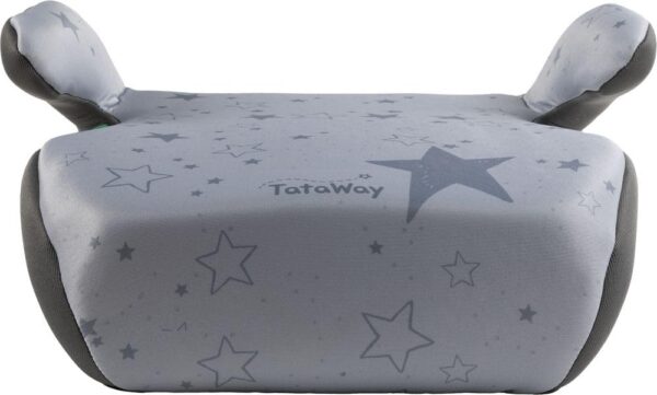 Tataway Seggiolino alzatina auto i-Size ECE R129/03. Alzabimbo per la sicurezza dei bambini con altezza da 126 a 150 cm. Rialzo con grafiche con stelline, seduta per bimbi su fondo grigio.