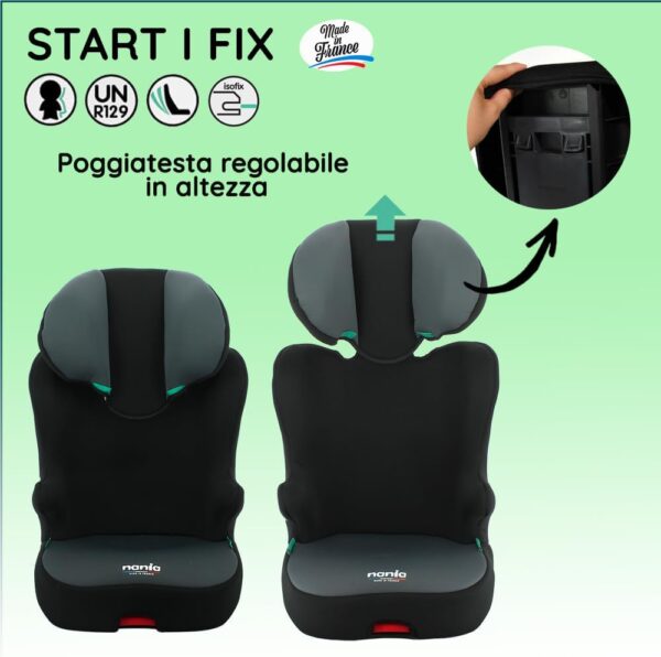 Nania - START I FIX 106-140 cm R129 Seggiolino auto i-Size con attacco isofix - Per bambini da 5 a 10 anni - Poggiatesta regolabile in altezza - Base reclinabile - Made in France (Volpe)