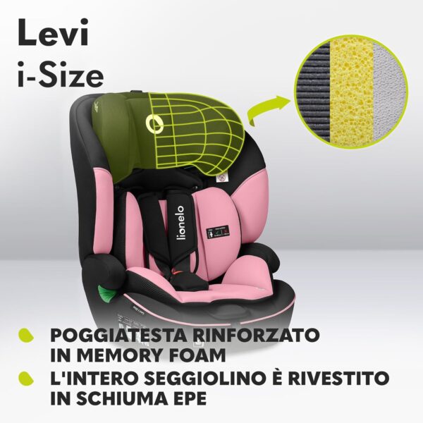 LIONELO LEVI I-SIZE Seggiolino auto per bambini 76-150 cm con l'ultima Norma i-Size R129 Gruppo 1 2 3 Protezione laterale, 10 Livelli di regolazione del poggiatesta, Braccioli, Schienale staccabile