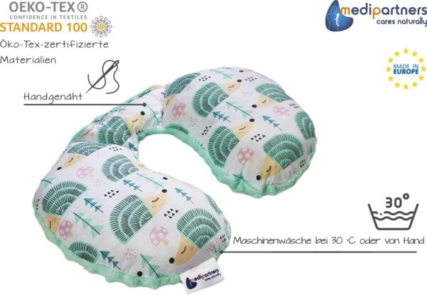 Medi Partners Cuscino cervicale per bambini 100% Cotone/Minky Cuscinetti cervicale per auto per il collo del sonno da Viaggio in Auto Passeggino (Ricci con menta Minky)