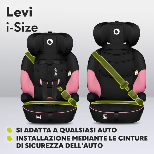 LIONELO LEVI I-SIZE Seggiolino auto per bambini 76-150 cm con l'ultima Norma i-Size R129 Gruppo 1 2 3 Protezione laterale, 10 Livelli di regolazione del poggiatesta, Braccioli, Schienale staccabile