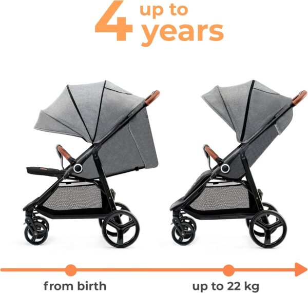 Seggiolino Auto, Seggiolone Auto per Bambini 0 Mesi - 12 Anni, Seduta Auto Bimbi & Kinderkraft GRANDE PLUS Passeggino Leggero dalla Nascita Fino 22 kg, Cappottina XL, Grigio