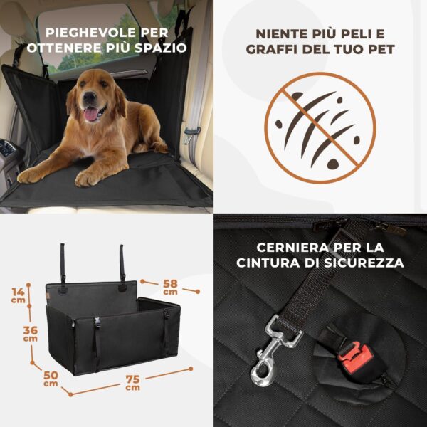 Seggiolino Auto Extra Stabile per Cani di Piccole e Medie Dimensioni - Seggiolino Cane Auto Rinforzato con 4 Cinghie di Fissaggio - Trasportino per Cani Auto Impermeabile per Sedile Posteriore