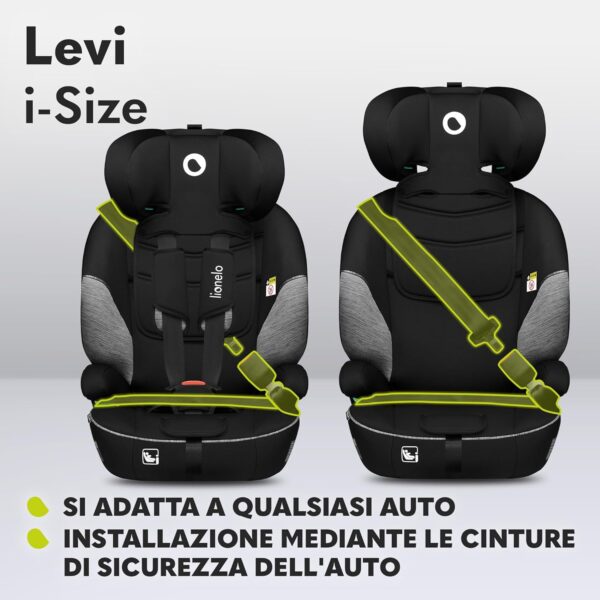 LIONELO LEVI I-SIZE Seggiolino auto per bambini 76-150 cm con l'ultima Norma i-Size R129 Gruppo 1 2 3 Protezione laterale, 10 Livelli di regolazione del poggiatesta, Braccioli, Schienale staccabile