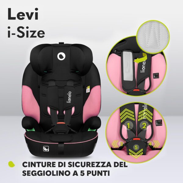 LIONELO LEVI I-SIZE Seggiolino auto per bambini 76-150 cm con l'ultima Norma i-Size R129 Gruppo 1 2 3 Protezione laterale, 10 Livelli di regolazione del poggiatesta, Braccioli, Schienale staccabile