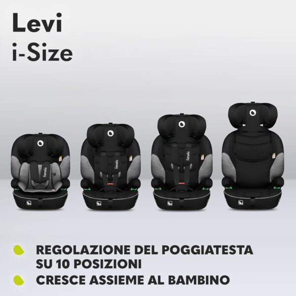 LIONELO LEVI I-SIZE Seggiolino auto per bambini 76-150 cm con l'ultima Norma i-Size R129 Gruppo 1 2 3 Protezione laterale, 10 Livelli di regolazione del poggiatesta, Braccioli, Schienale staccabile