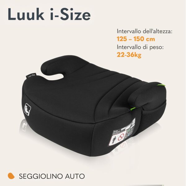 Lionelo LUUK I-Size Seggiolino rialzo auto per bambini 22-36kg 125-150cm con l'ultimissimo i-Size Standard R129, Rivestimento traspirante e lavabile, Schiuma adattiva, Car Booster con Braccioli