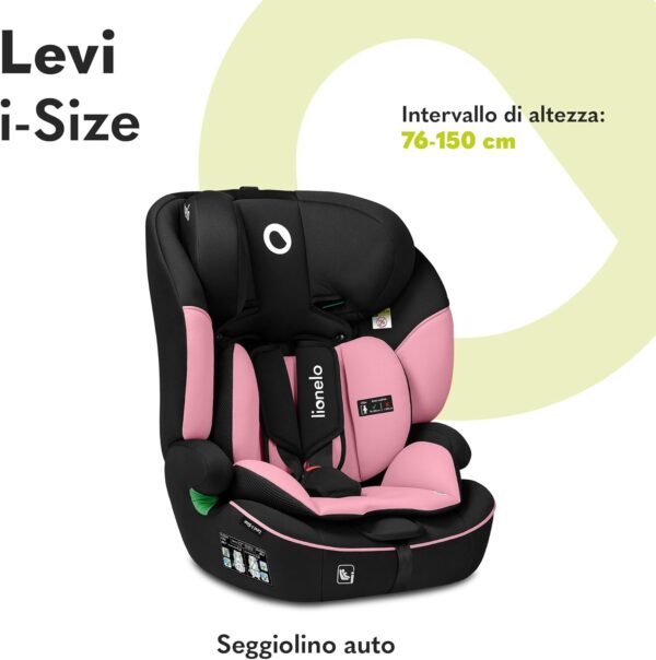 LIONELO LEVI I-SIZE Seggiolino auto per bambini 76-150 cm con l'ultima Norma i-Size R129 Gruppo 1 2 3 Protezione laterale, 10 Livelli di regolazione del poggiatesta, Braccioli, Schienale staccabile