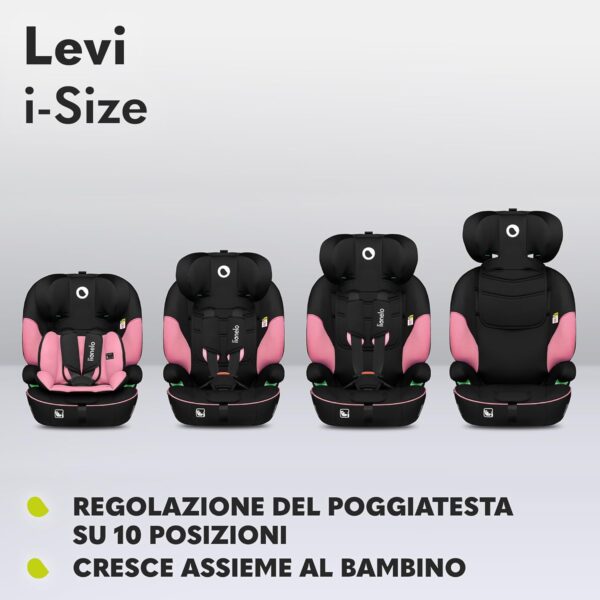 LIONELO LEVI I-SIZE Seggiolino auto per bambini 76-150 cm con l'ultima Norma i-Size R129 Gruppo 1 2 3 Protezione laterale, 10 Livelli di regolazione del poggiatesta, Braccioli, Schienale staccabile