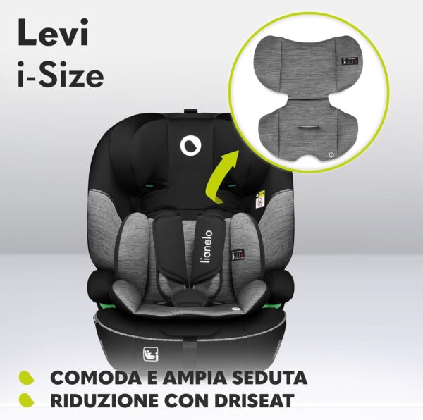 LIONELO LEVI I-SIZE Seggiolino auto per bambini 76-150 cm con l'ultima Norma i-Size R129 Gruppo 1 2 3 Protezione laterale, 10 Livelli di regolazione del poggiatesta, Braccioli, Schienale staccabile