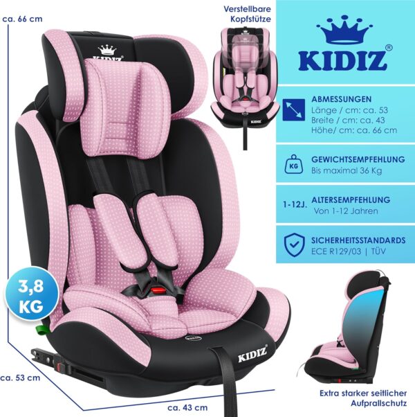 KIDIZ® Seggiolino auto per bambini Seggiolino per bambini | Seggiolino auto Guscio con sedile | 9 kg - 36 kg 1-12 anni | gruppo 1-2 -3 | universale | Classic Con Isofix