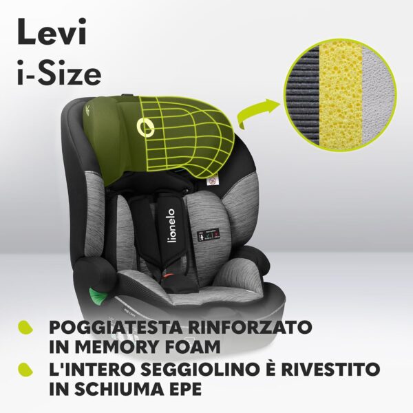 LIONELO LEVI I-SIZE Seggiolino auto per bambini 76-150 cm con l'ultima Norma i-Size R129 Gruppo 1 2 3 Protezione laterale, 10 Livelli di regolazione del poggiatesta, Braccioli, Schienale staccabile