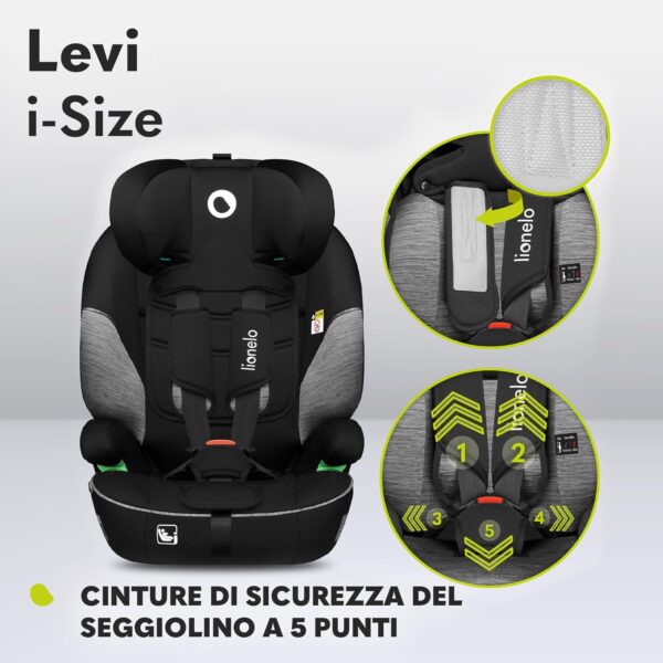 LIONELO LEVI I-SIZE Seggiolino auto per bambini 76-150 cm con l'ultima Norma i-Size R129 Gruppo 1 2 3 Protezione laterale, 10 Livelli di regolazione del poggiatesta, Braccioli, Schienale staccabile