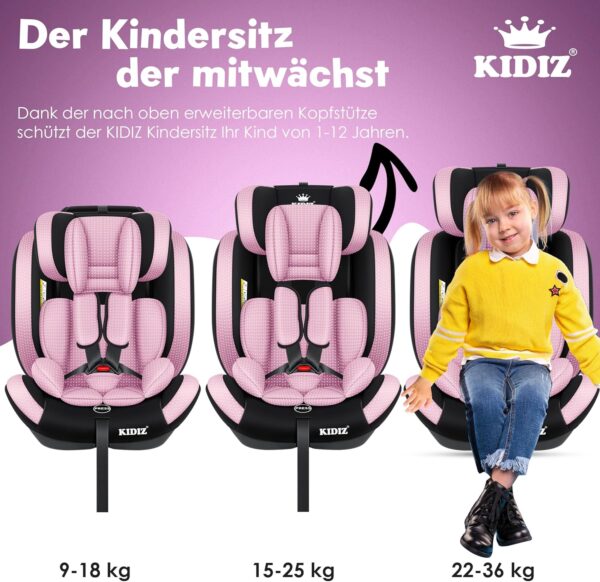 KIDIZ® Seggiolino auto per bambini Seggiolino per bambini | Seggiolino auto Guscio con sedile | 9 kg - 36 kg 1-12 anni | gruppo 1-2 -3 | universale | Classic Con Isofix