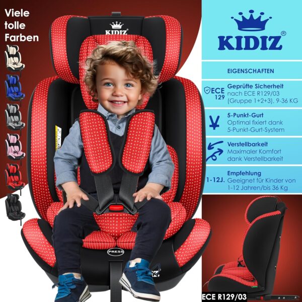 KIDIZ® Seggiolino auto per bambini Seggiolino per bambini | Seggiolino auto Guscio con sedile | 9 kg - 36 kg 1-12 anni | gruppo 1-2 -3 | universale | Classic Con Isofix