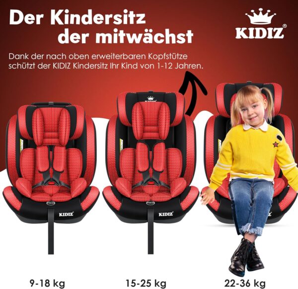 KIDIZ® Seggiolino auto per bambini Seggiolino per bambini | Seggiolino auto Guscio con sedile | 9 kg - 36 kg 1-12 anni | gruppo 1-2 -3 | universale | Classic Con Isofix