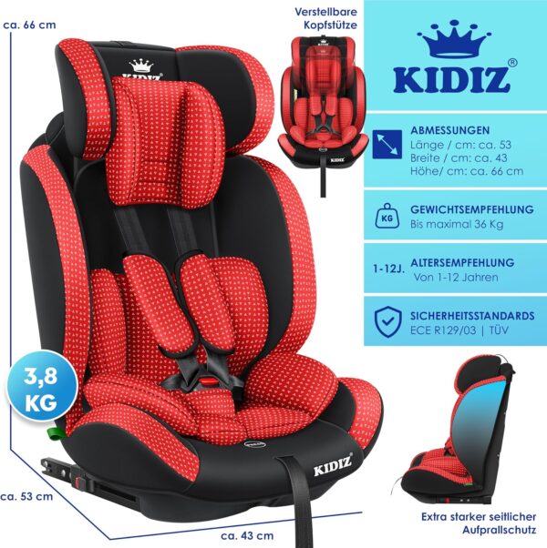 KIDIZ® Seggiolino auto per bambini Seggiolino per bambini | Seggiolino auto Guscio con sedile | 9 kg - 36 kg 1-12 anni | gruppo 1-2 -3 | universale | Classic Con Isofix