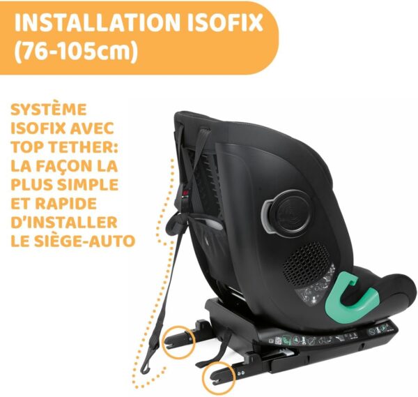 Chicco MySeat Seggiolino Auto, Sistema Isofix e Top Tether, con Cinture Integrate, Reclinabile, Regolabile in Altezza, Size, 76-150 cm, 15 Mesi, Nero