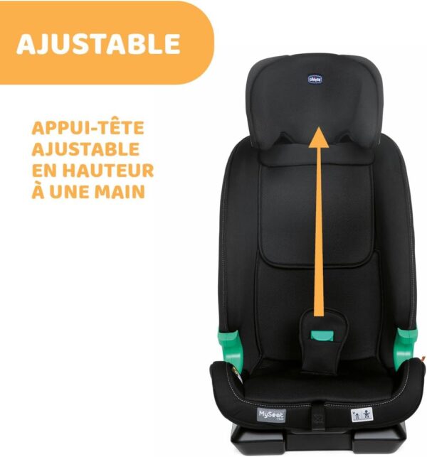 Chicco MySeat Seggiolino Auto, Sistema Isofix e Top Tether, con Cinture Integrate, Reclinabile, Regolabile in Altezza, Size, 76-150 cm, 15 Mesi, Nero