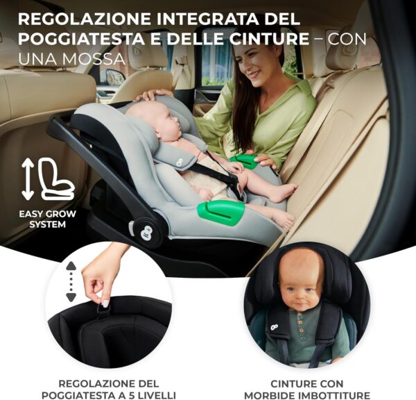 Kinderkraft MINK PRO i-Size 40-75 cm ovetto, seggiolino auto di nascita gruppo 0+, poggiatesta regolabile, inserto per i più piccoli, colore: grigio