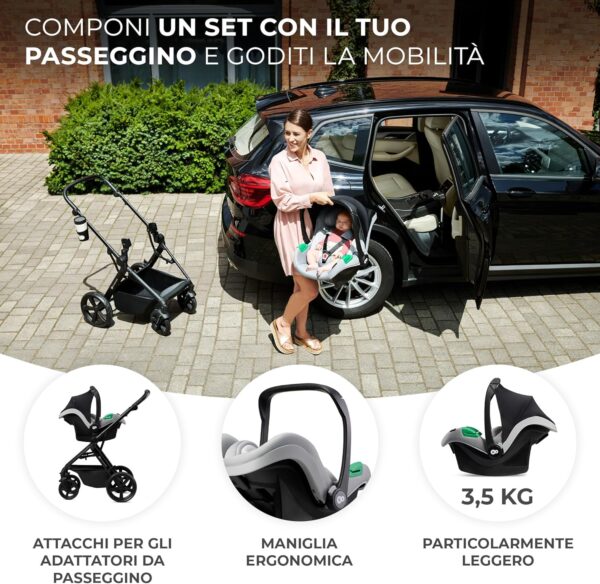 Kinderkraft MINK PRO i-Size 40-75 cm ovetto, seggiolino auto di nascita gruppo 0+, poggiatesta regolabile, inserto per i più piccoli, colore: grigio