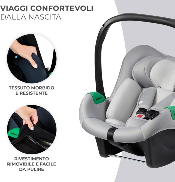 Kinderkraft MINK PRO i-Size 40-75 cm ovetto, seggiolino auto di nascita gruppo 0+, poggiatesta regolabile, inserto per i più piccoli, colore: grigio