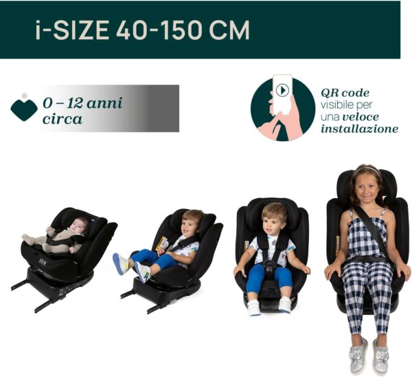 Chicco Unico Evo I-Size, Seggiolino Auto 0-36 Kg, omologato ECE R129/03, Isofix Girevole A 360° E Reclinabile, Gruppo 0+/1/2/3 Da 0 A 12 Anni