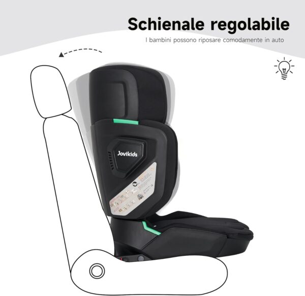 Jovikids i-Size Seggiolino Auto ISOFIX, Pieghevole Alzatina Auto per Bambini ECE R129, circa 3-12 anni/100-150cm, Altezza e larghezza regolabili