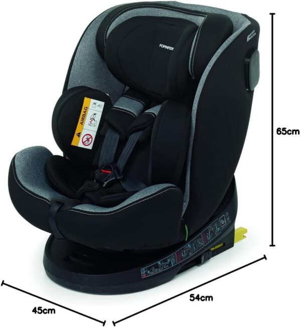 Foppapedretti Seggiolino Auto Circle I-Size, Seduta Girevole a 360°, per bambini da 40 a 150 cm di altezza, 0-12 anni, conforme ECE R129, Fissaggio Isofix e TopTether, Safe Body Protection, Carbon