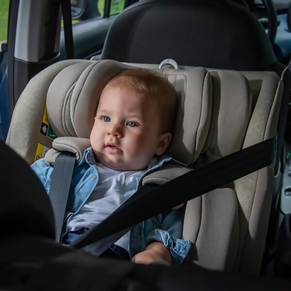 Foppapedretti Seggiolino Auto Circle I-Size, Seduta Girevole a 360°, per bambini da 40 a 150 cm di altezza, 0-12 anni, conforme ECE R129, Fissaggio Isofix e TopTether, Safe Body Protection, Carbon