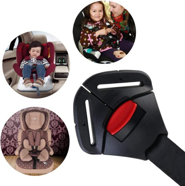 MuStone - Cintura di sicurezza per bambini, con clip di sicurezza per seggiolino auto, con fibbia fissa, pettorina per cintura di sicurezza, con morsetto di protezione, colore nero