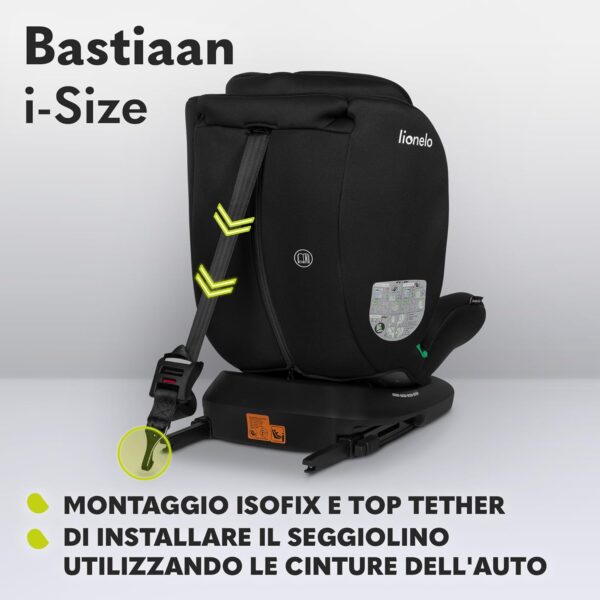 Lionelo Bastiaan i-Size Seggiolino Auto Evolutivo 4-in-1 per bambini 0-12 Anni (40-150 cm) ISOFIX, 21 Regolazioni, Girevole 360° Protezione Laterale, Nero Rosso