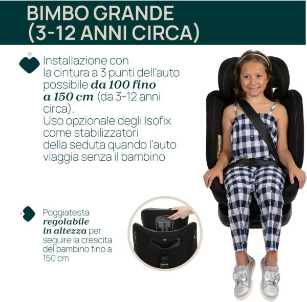 Chicco Unico Evo I-Size, Seggiolino Auto 0-36 Kg, omologato ECE R129/03, Isofix Girevole A 360° E Reclinabile, Gruppo 0+/1/2/3 Da 0 A 12 Anni