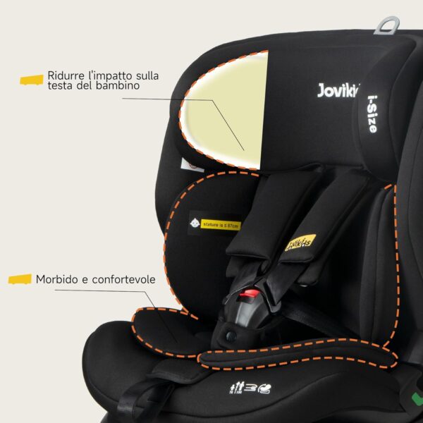 Jovikids i-Size Seggiolino Auto, 76-150cm da circa 15 mesi a 12 anni Seggiolino Isofix e Top Tether, Groupe 1/2/3 ECE R129, Reclinabile 5 posizioni