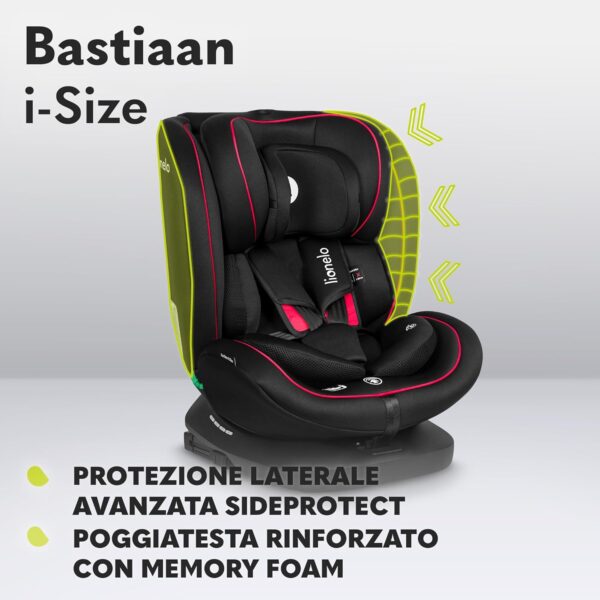 Lionelo Bastiaan i-Size Seggiolino Auto Evolutivo 4-in-1 per bambini 0-12 Anni (40-150 cm) ISOFIX, 21 Regolazioni, Girevole 360° Protezione Laterale, Nero Rosso