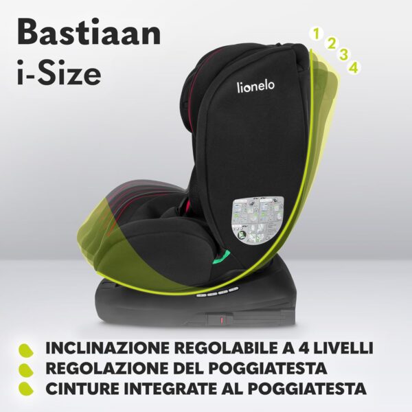 Lionelo Bastiaan i-Size Seggiolino Auto Evolutivo 4-in-1 per bambini 0-12 Anni (40-150 cm) ISOFIX, 21 Regolazioni, Girevole 360° Protezione Laterale, Nero Rosso