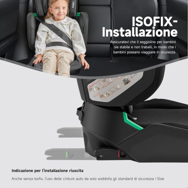 Jovikids i-Size Seggiolino Auto ISOFIX, Pieghevole Alzatina Auto per Bambini ECE R129, circa 3-12 anni/100-150cm, Altezza e larghezza regolabili